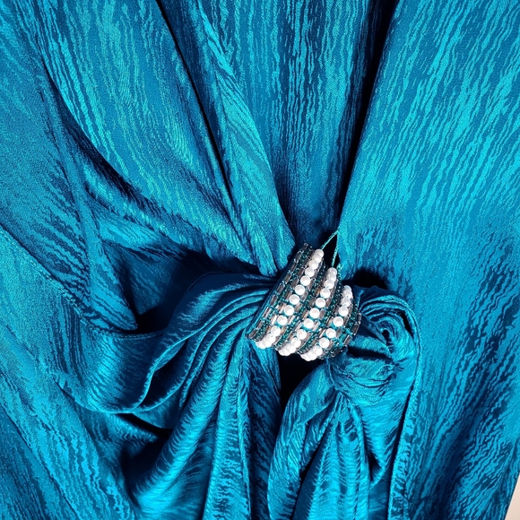 Vintage 80s Francesca of Damon by Starington Teal Dress Silk Dynasty Size 16 - Picture 7 of 10